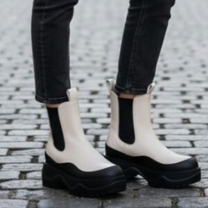 Michael Kors Leather Cream and Black Dupree Ankle Bootie